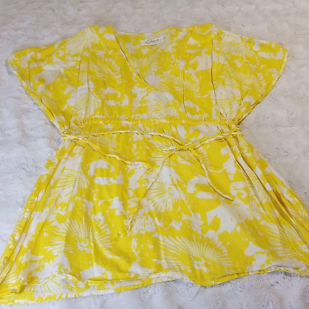 Women's Swim Cover Up Yellow White Floral Medium Le Weekend by Virginia Johnson